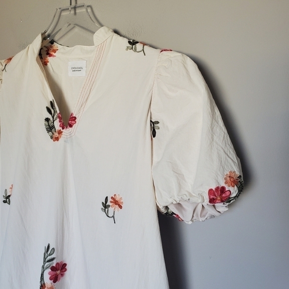 ChouChou Embroidered Cottagecore Grannycore Tunic Top Puff Sleeve Mini Dress - Picture 2 of 11